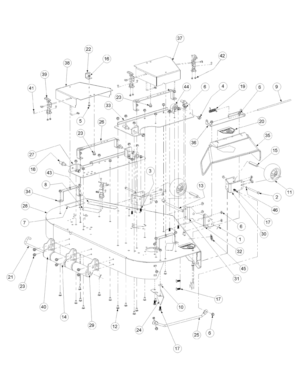 Fabricated Cutter Deck Diagram and Parts List for M48-KW 53AB5DBV750-23-HP-OHV Cub Cadet Lawn Tractor